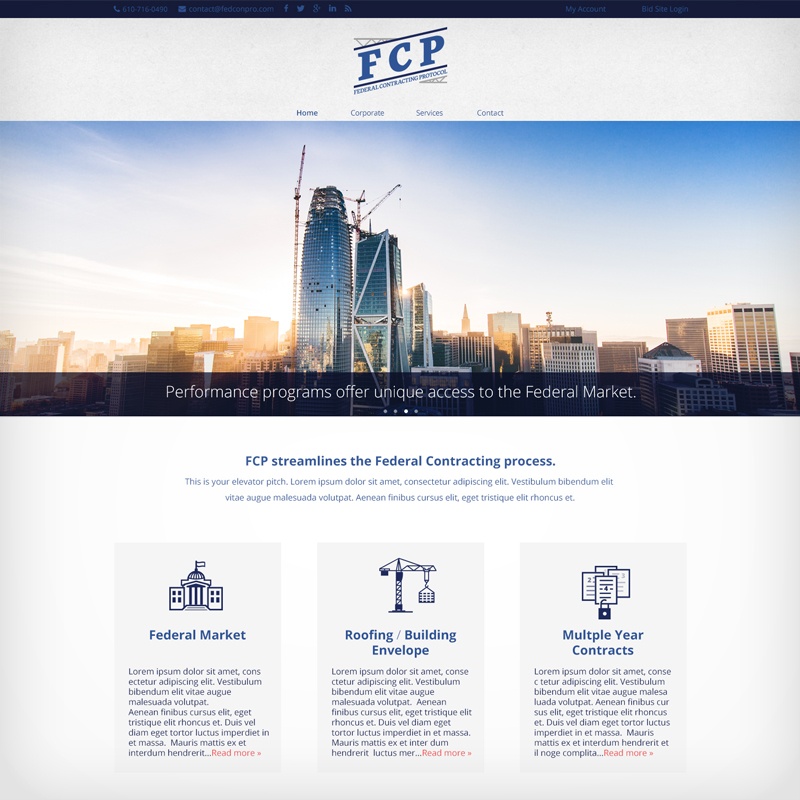 Government Contracting Website Mock Up & Contact Form Splash Page